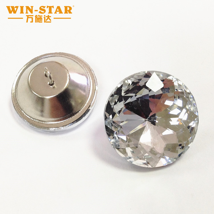 Crystal Buttons Transparent Glass Round Shank Chrome Upholstery Button for Sofa